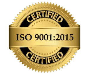 ISO 9001:2015 Certified gold seal, signifying quality management standards.
