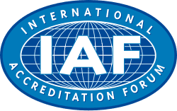 International Accreditation Forum (IAF) logo with a blue globe design.