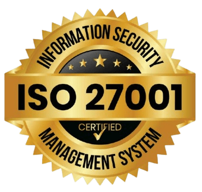 ISO 27001 Certified Information Security Management System badge.