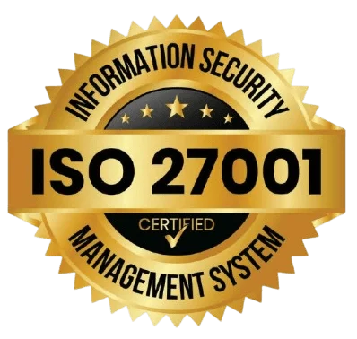 ISO 27001 Certified Information Security Management System badge.
